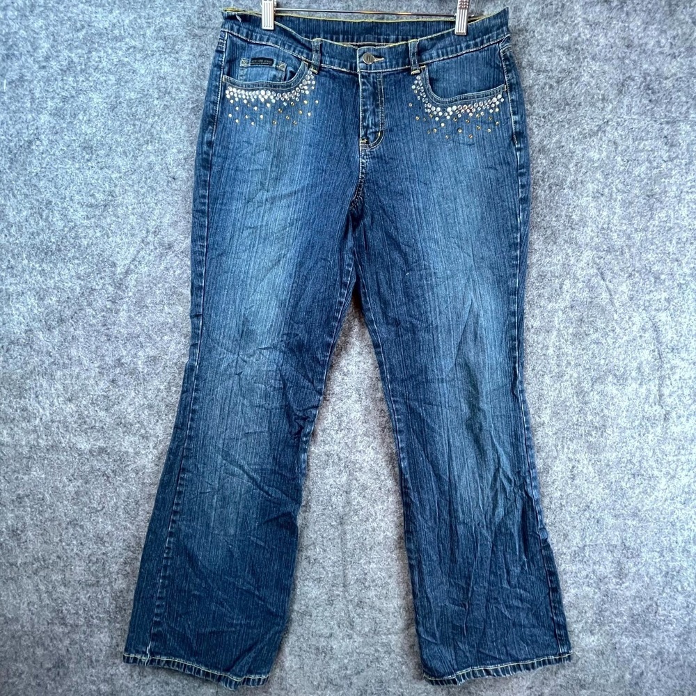 Vintage New York Jeans Women 12 Blue Y2K Denim Cotton Stretch Rhinestone Bootcut